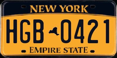 NY license plate HGB0421