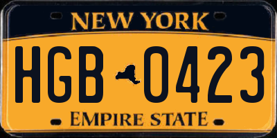 NY license plate HGB0423