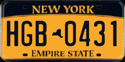 NY license plate HGB0431