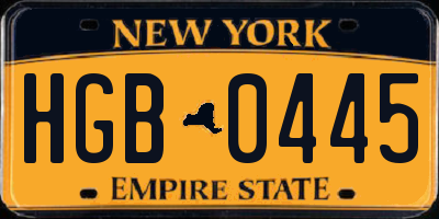 NY license plate HGB0445