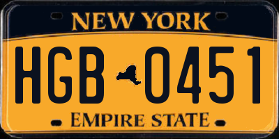 NY license plate HGB0451