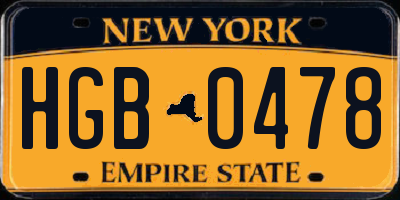 NY license plate HGB0478