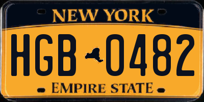 NY license plate HGB0482