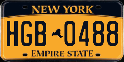 NY license plate HGB0488