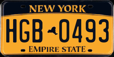 NY license plate HGB0493