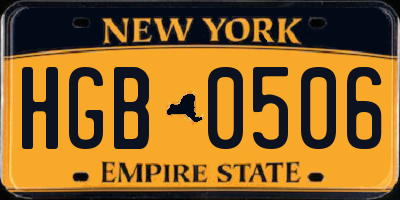 NY license plate HGB0506