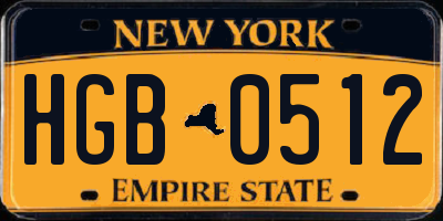 NY license plate HGB0512