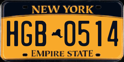 NY license plate HGB0514