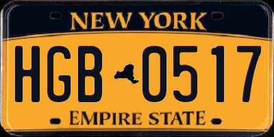 NY license plate HGB0517