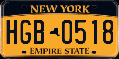 NY license plate HGB0518