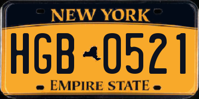 NY license plate HGB0521