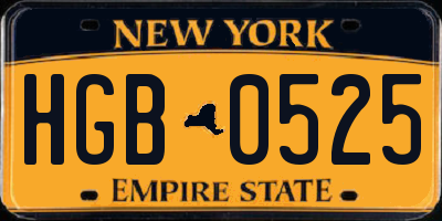 NY license plate HGB0525