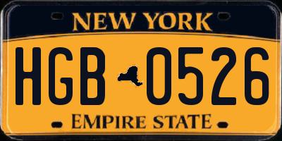 NY license plate HGB0526