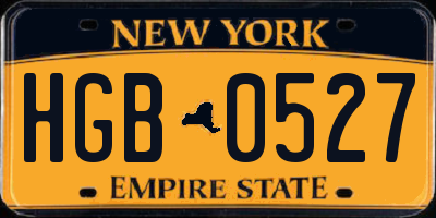 NY license plate HGB0527