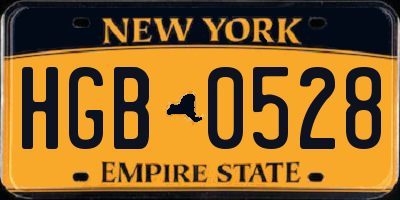 NY license plate HGB0528