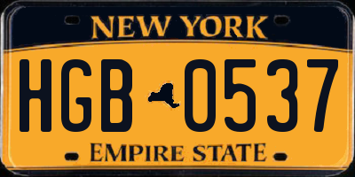 NY license plate HGB0537