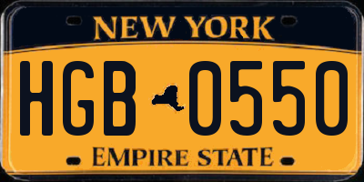 NY license plate HGB0550
