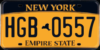 NY license plate HGB0557
