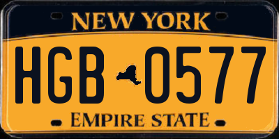 NY license plate HGB0577
