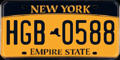 NY license plate HGB0588