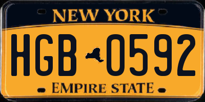 NY license plate HGB0592