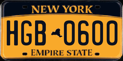NY license plate HGB0600