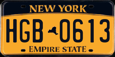 NY license plate HGB0613