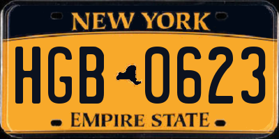 NY license plate HGB0623