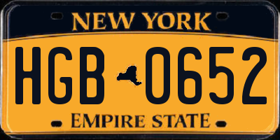 NY license plate HGB0652