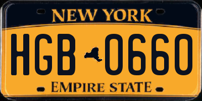 NY license plate HGB0660