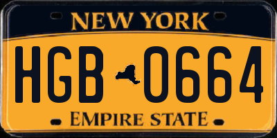 NY license plate HGB0664