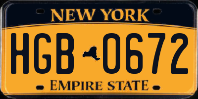 NY license plate HGB0672