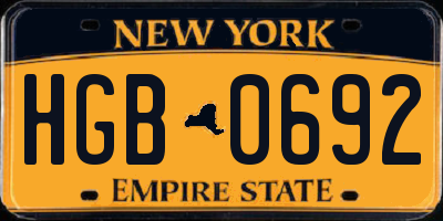 NY license plate HGB0692