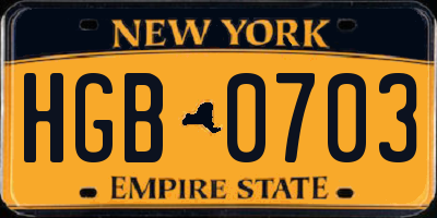 NY license plate HGB0703