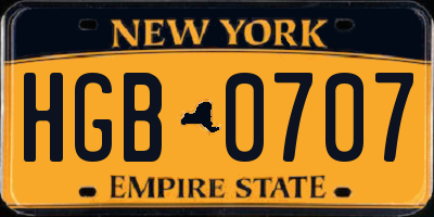 NY license plate HGB0707