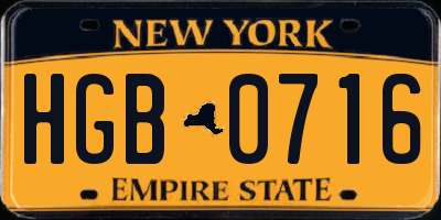 NY license plate HGB0716