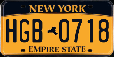 NY license plate HGB0718