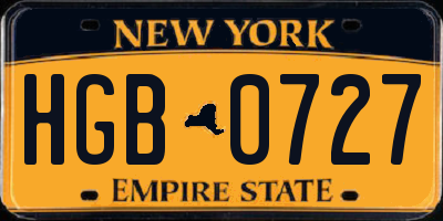 NY license plate HGB0727