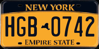 NY license plate HGB0742
