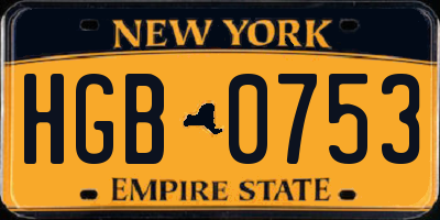 NY license plate HGB0753
