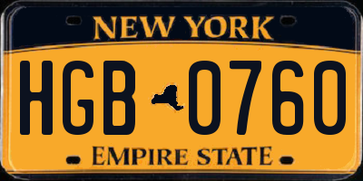 NY license plate HGB0760