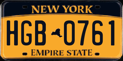 NY license plate HGB0761