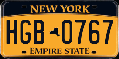 NY license plate HGB0767