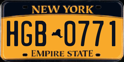 NY license plate HGB0771