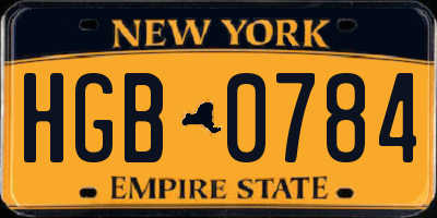 NY license plate HGB0784