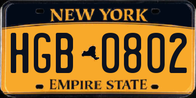 NY license plate HGB0802