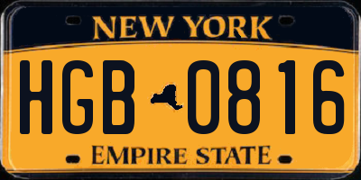 NY license plate HGB0816