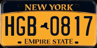 NY license plate HGB0817