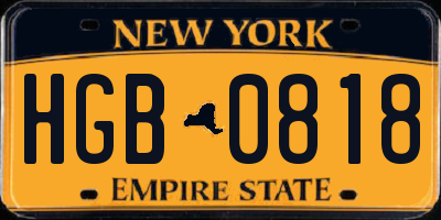 NY license plate HGB0818