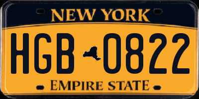 NY license plate HGB0822
